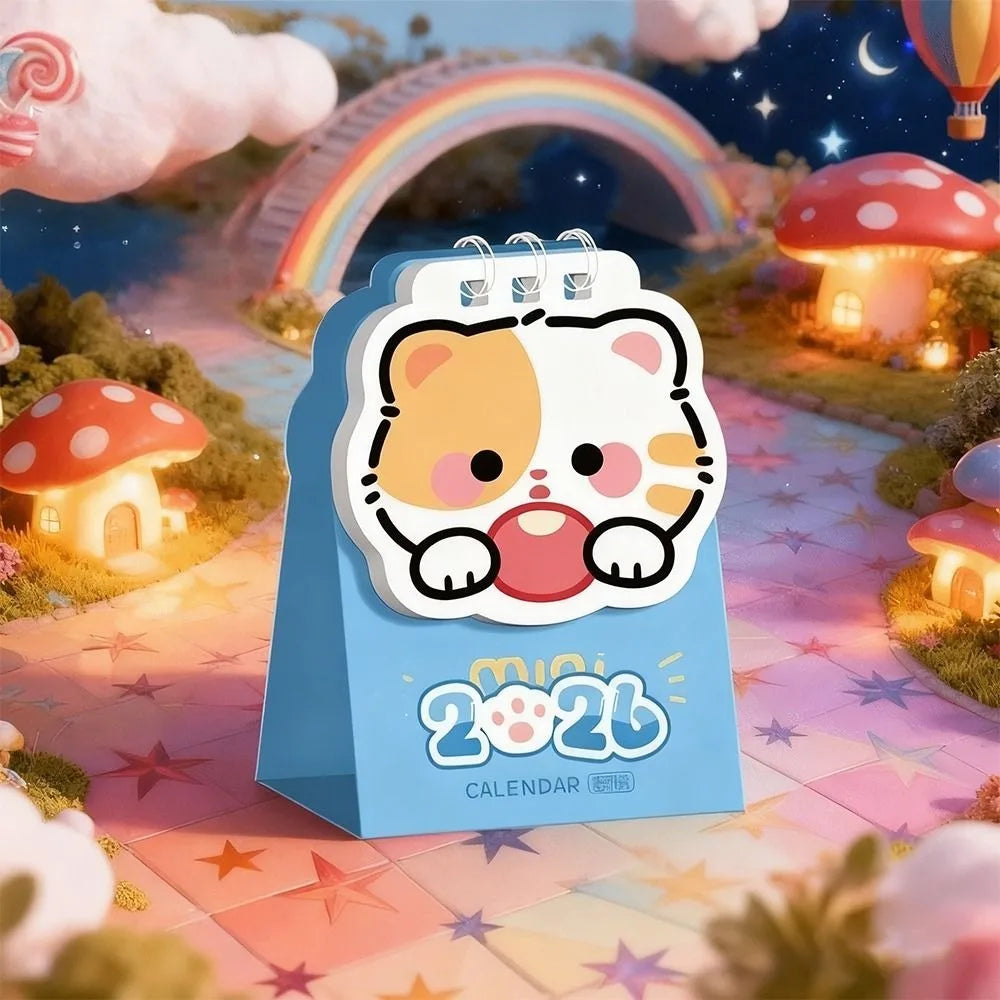 Cute Mini 2026 Desk Calendar – Cartoon Cat Planner Ornament