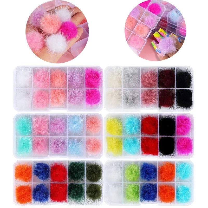 10Pc Fluffy Pom Pom Nail Art Decorations – Magnetic Manicure