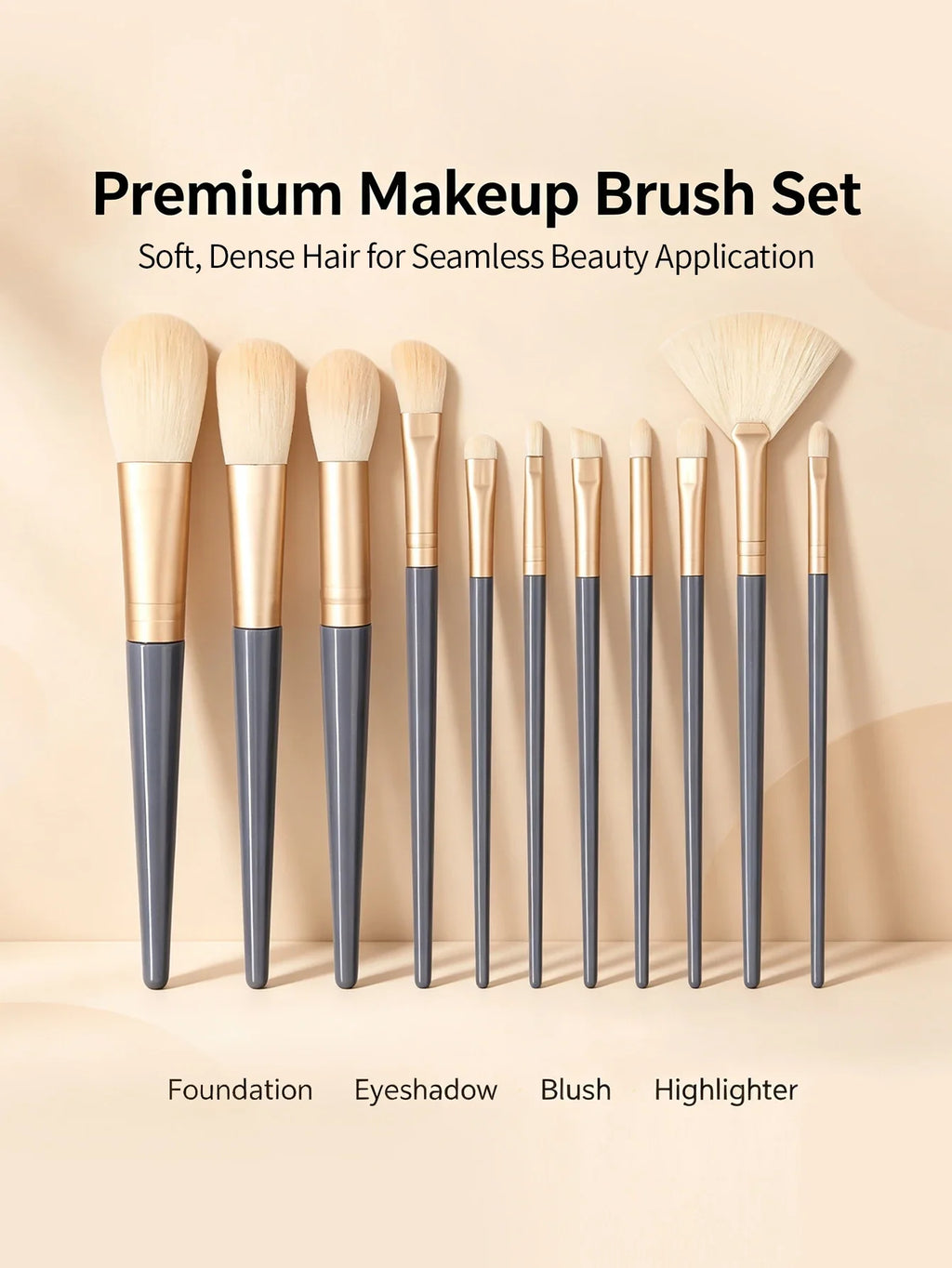 12Pc Professional Makeup Brush Set with 2 Triangle Puffs