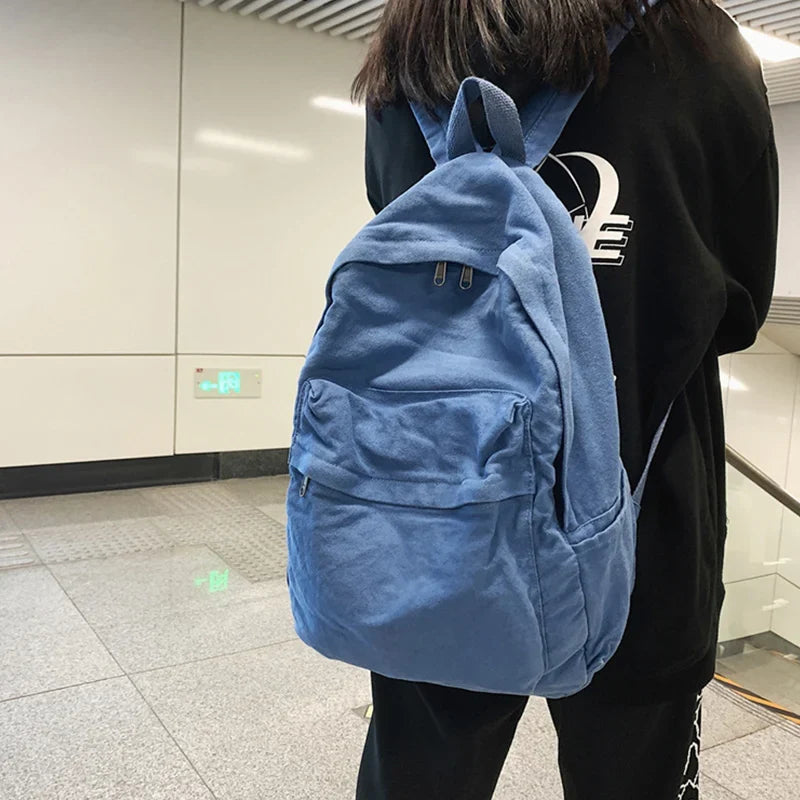 Vintage Canvas Backpack Y2K Preppy Laptop Travel Bag Unisex