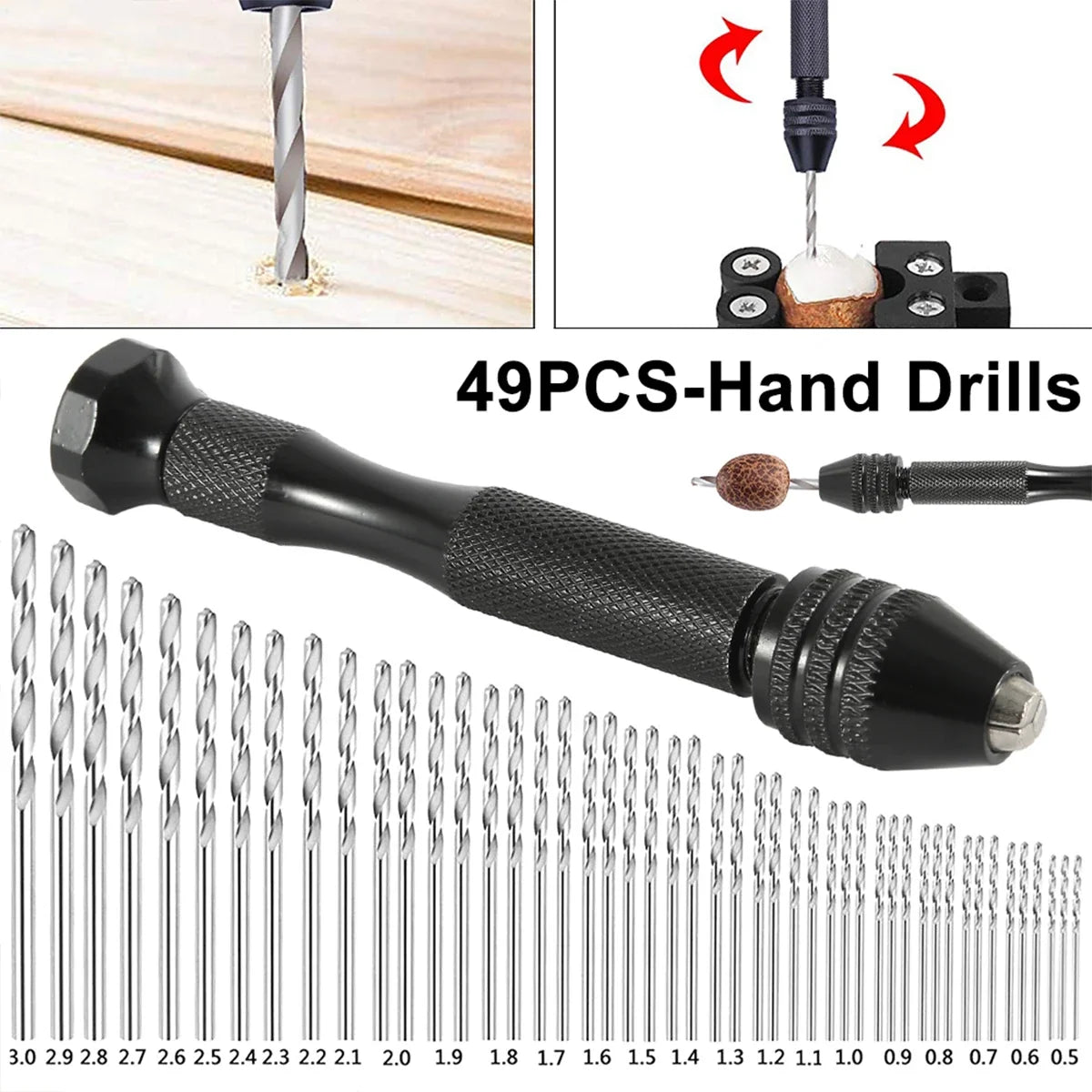 49pc Mini Hand Drill & HSS Twist Bit Set 0.5–3.0mm – Craft & Jewelry