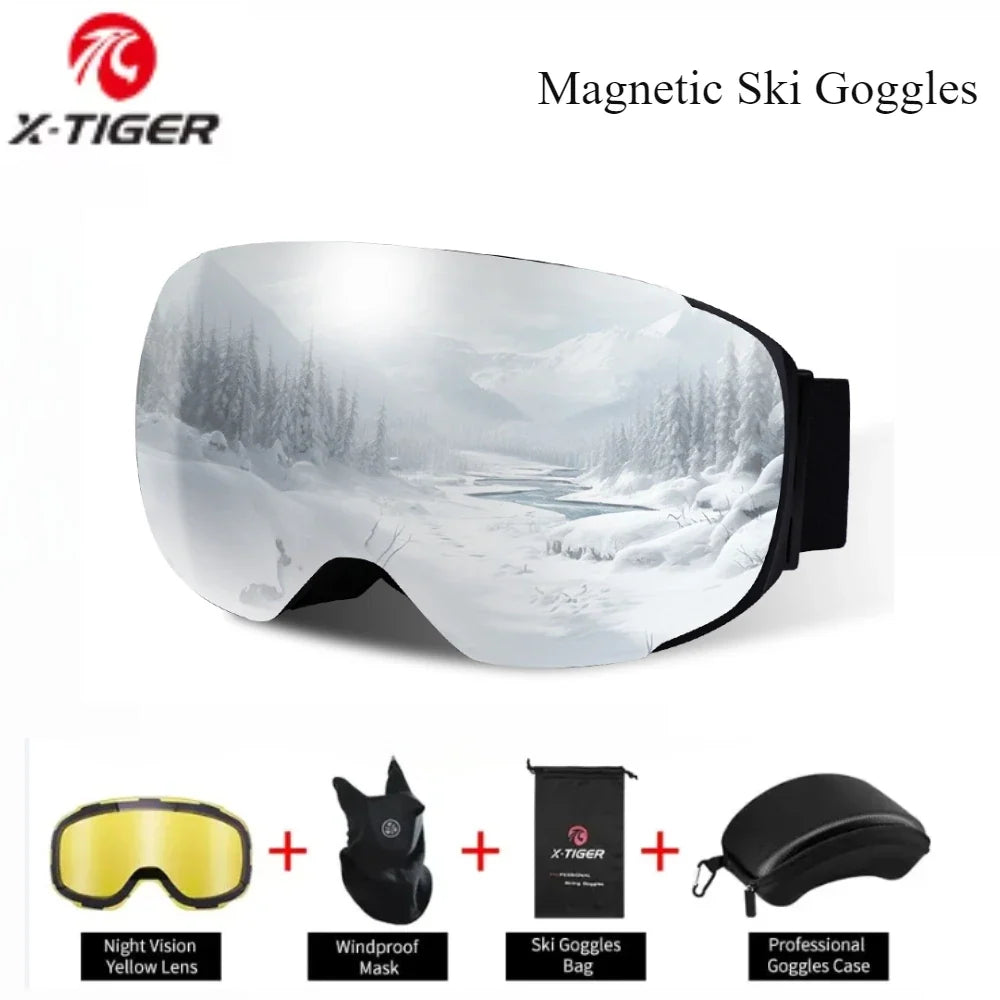 X-TIGER Magnetic Ski Goggles – Anti-Fog UV400 Snowboard Set