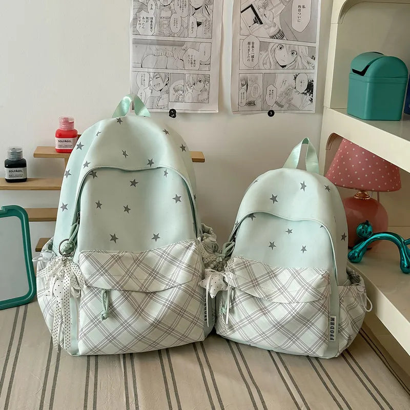 Korean Plaid Starry Backpack for Girls & Students | Nixie
