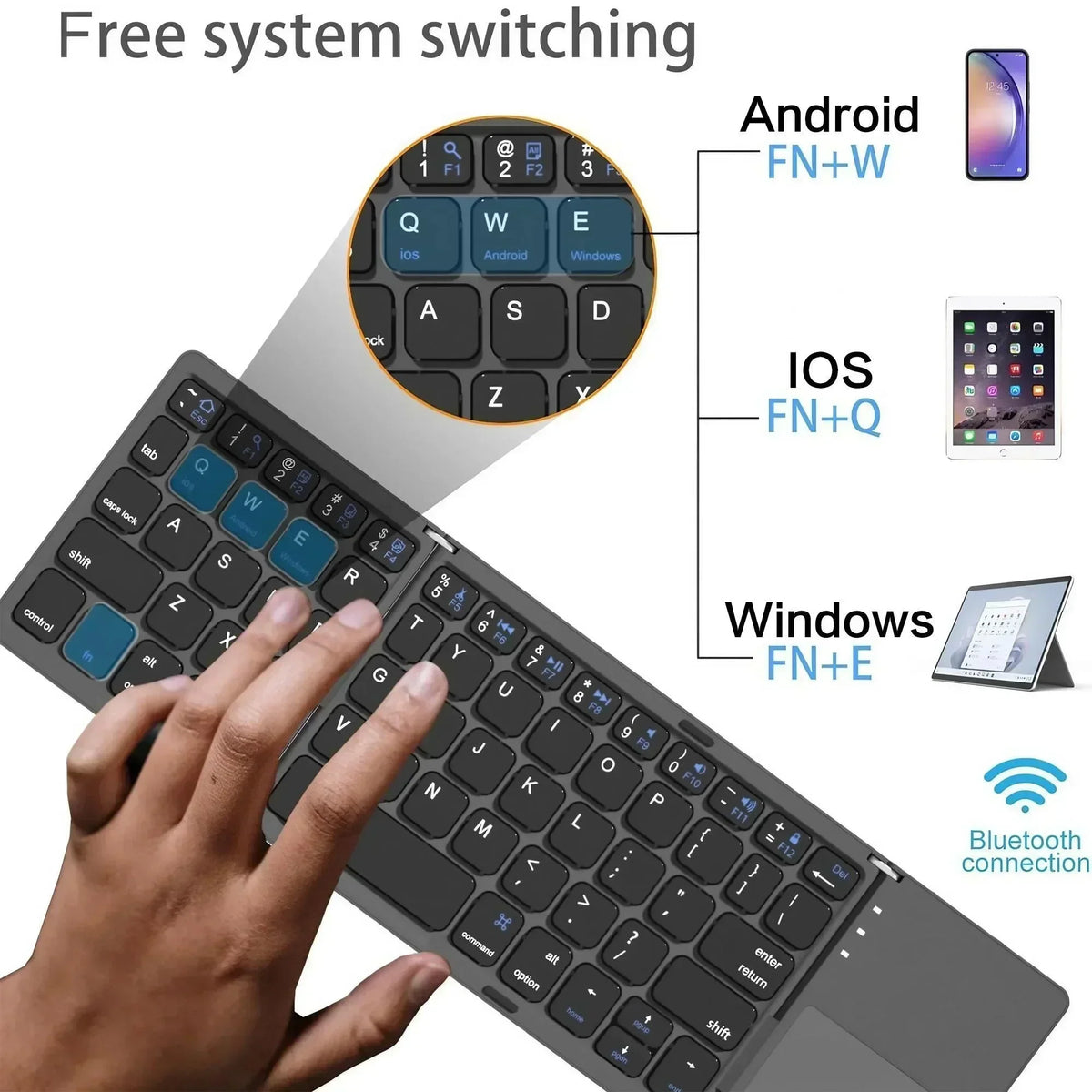 STONEGO Foldable Bluetooth Keyboard with Touchpad | Travel