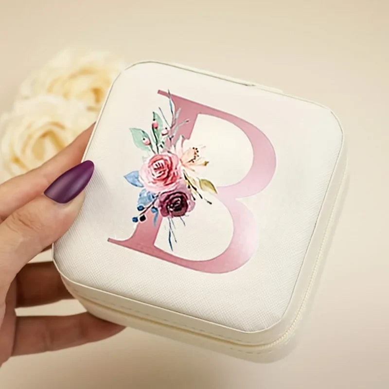 White Floral PU Leather Jewelry Box – A-Z Ring & Earring Organizer