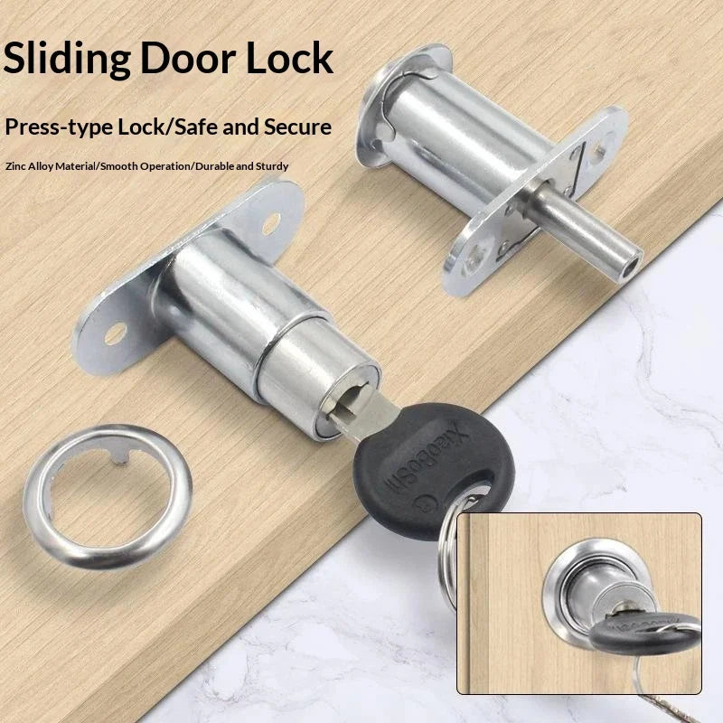 Zinc Alloy Press-Type Sliding Door Lock – Cabinet & Wardrobe