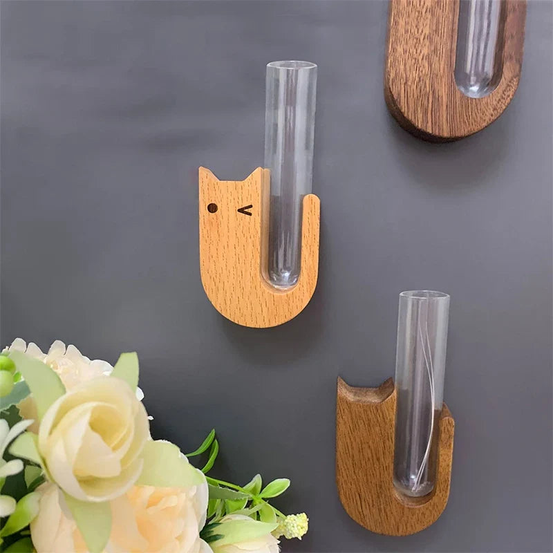 Cat Whisker Vase Fridge Magnet – Wood & Glass Pet Keepsake