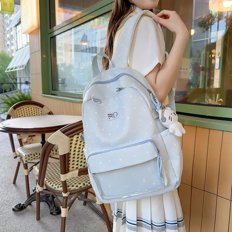 Korean Polka Dot Backpack – Large Capacity Waterproof School Bag