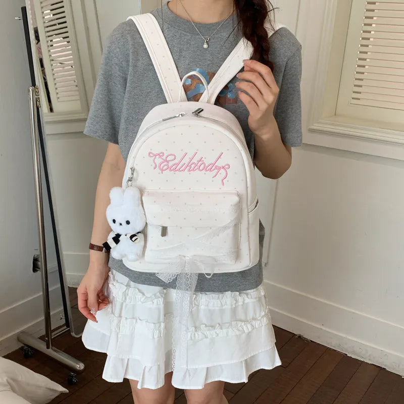 Sweet Lace Bow Polka Dot Women's Backpack – Lightweight