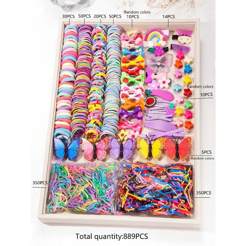 Kids Bow & Flower Elastic Hair Bands Set – No-Snag, Colorful