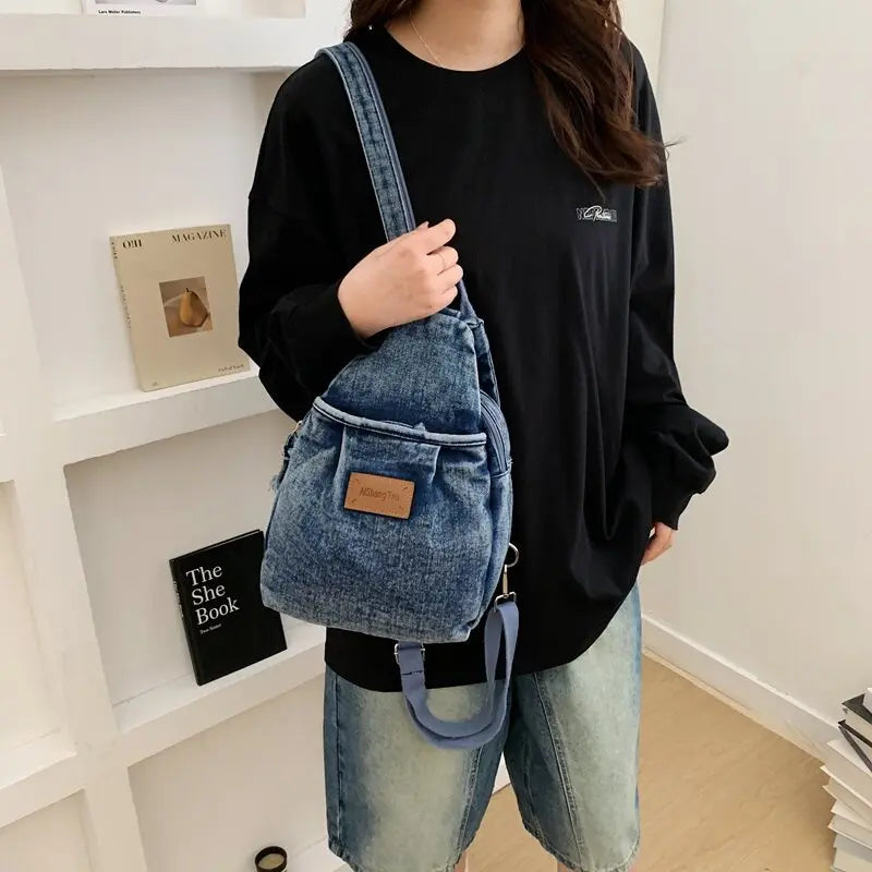 Nixie Denim Mini Backpack – Crossbody Chest Bag for Women