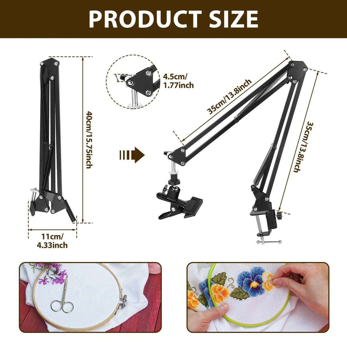Adjustable Metal Embroidery Hoop Stand 360° Rotatable Holder