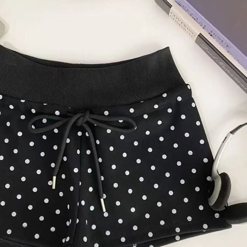 Women's Polka Dot High Waist Yoga Shorts | Drawstring S-XL
