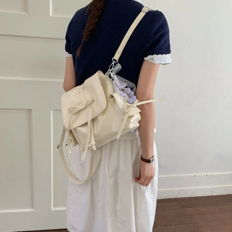 Women's Bow-Tie PU Crossbody Backpack | Multi-Wear Korean Style