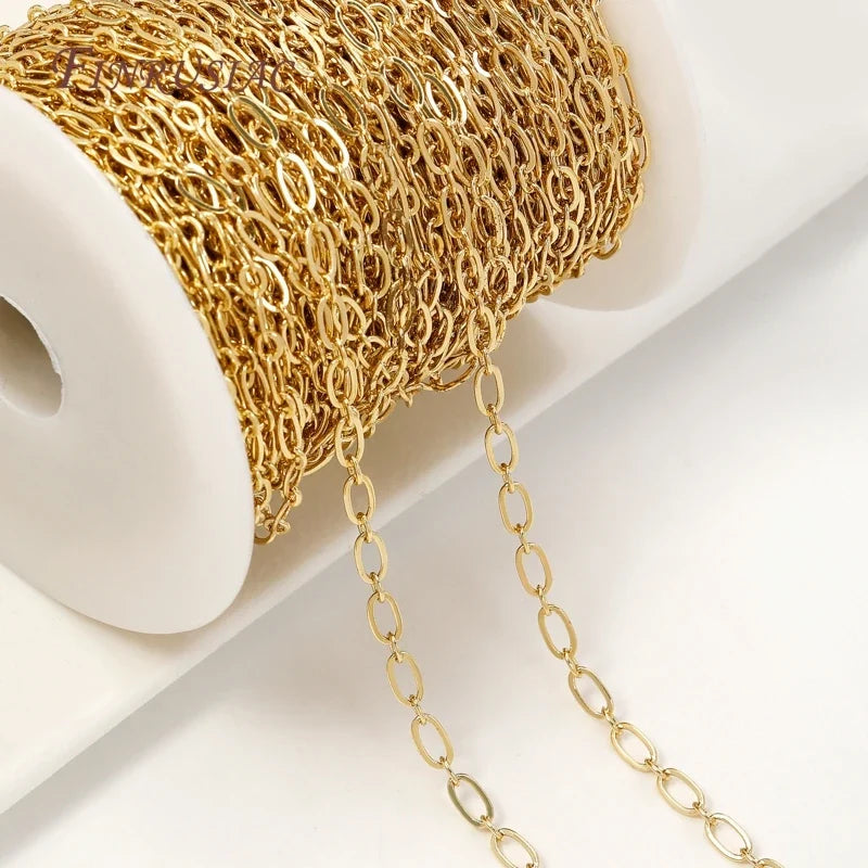 14K Gold Plated Paperclip Chain | Brass Oval Link DIY Jewelry