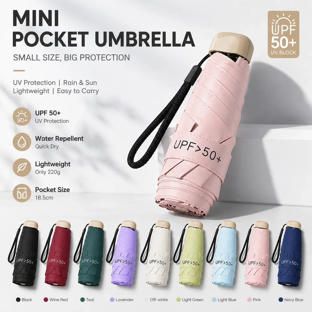 Nixie UPF50 Mini 5-Fold Portable Umbrella – Sun & Rain Parasol