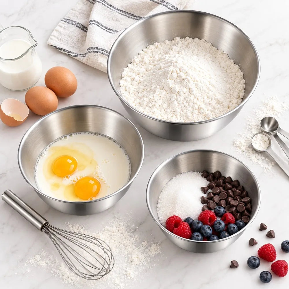 Stainless Steel Mixing Bowls 3-Piece Set with Scale | Kitchen