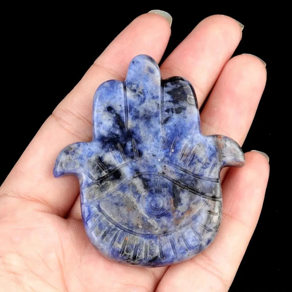 Natural Stone Hamsa Hand Carved Bead – Agate & Amethyst 57x50mm