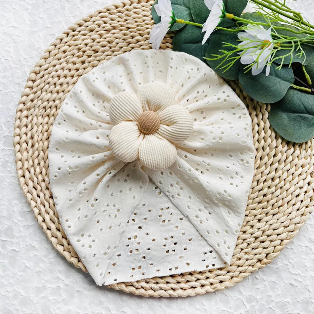 Soft Breathable Baby Girl Flower Knit Hat | Toddler Headwrap