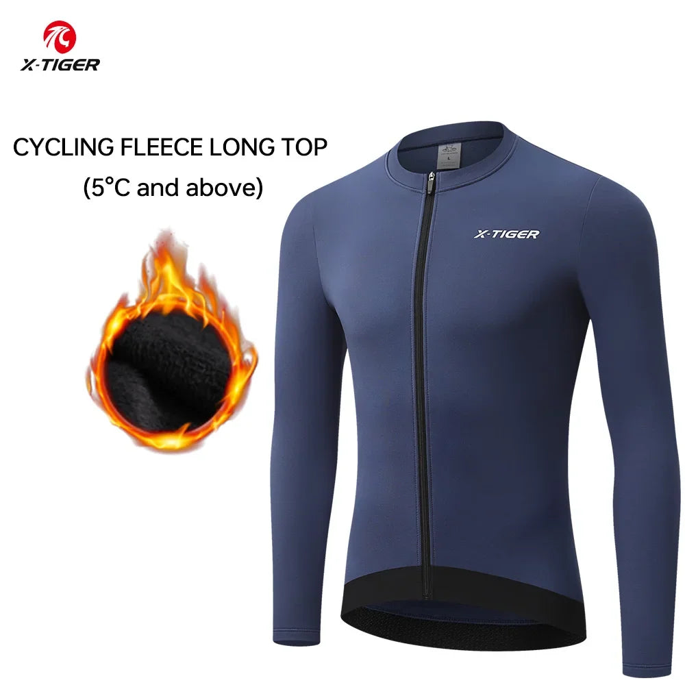 X-TIGER Men's Winter Thermal Fleece Cycling Jersey Long Sleeve