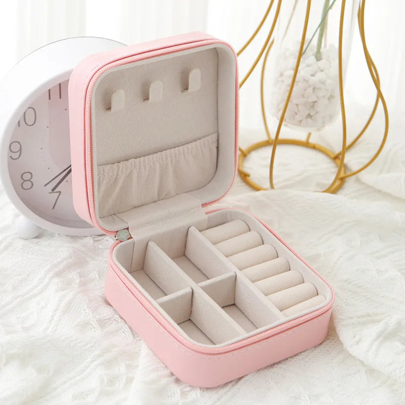 Travel Leather Jewelry Box – Single Layer, Black, White & Pink