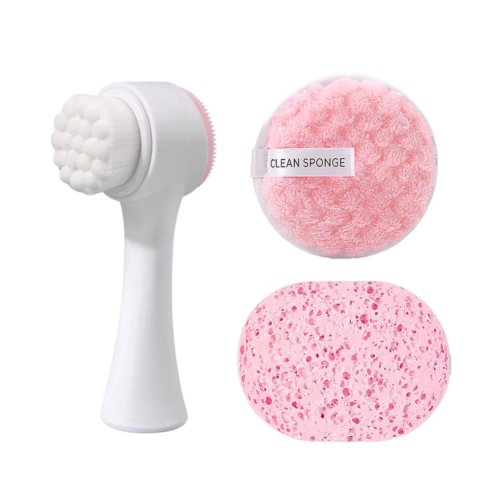 3-in-1 Facial Cleansing Kit – Silicone Brush, Sponge & Puff