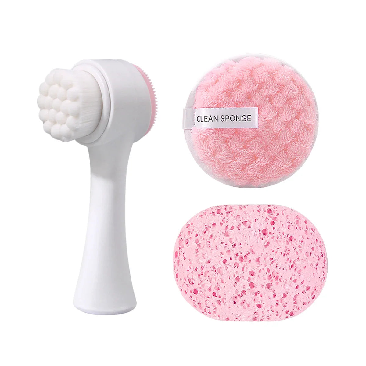 3-in-1 Facial Cleansing Kit – Silicone Brush, Sponge & Puff