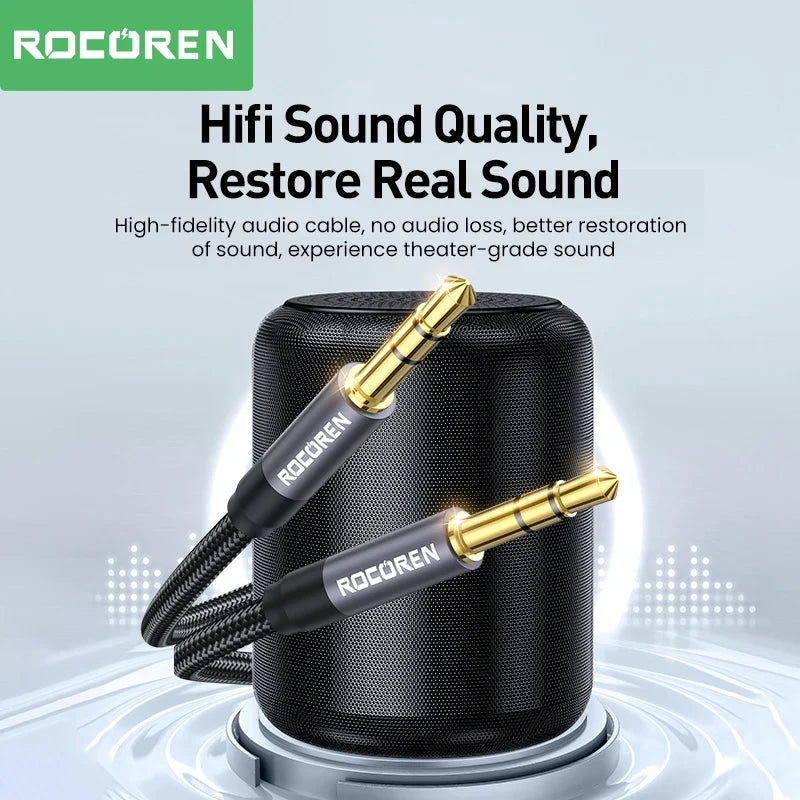 Rocoren 3.5mm Male to Male AUX Audio Cable 5M | Silver Black