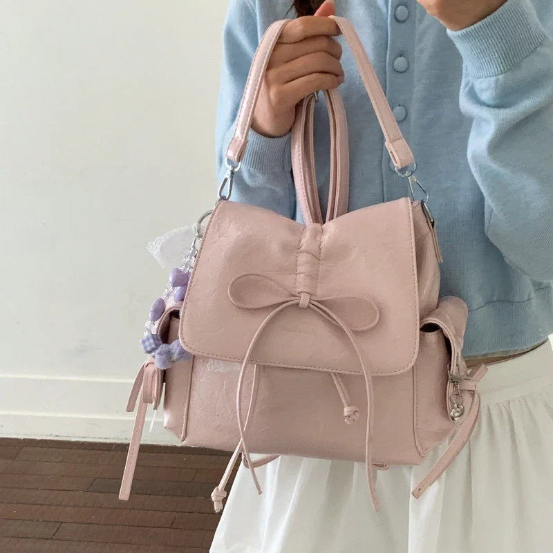 Women's Bow-Tie PU Crossbody Backpack | Multi-Wear Korean Style