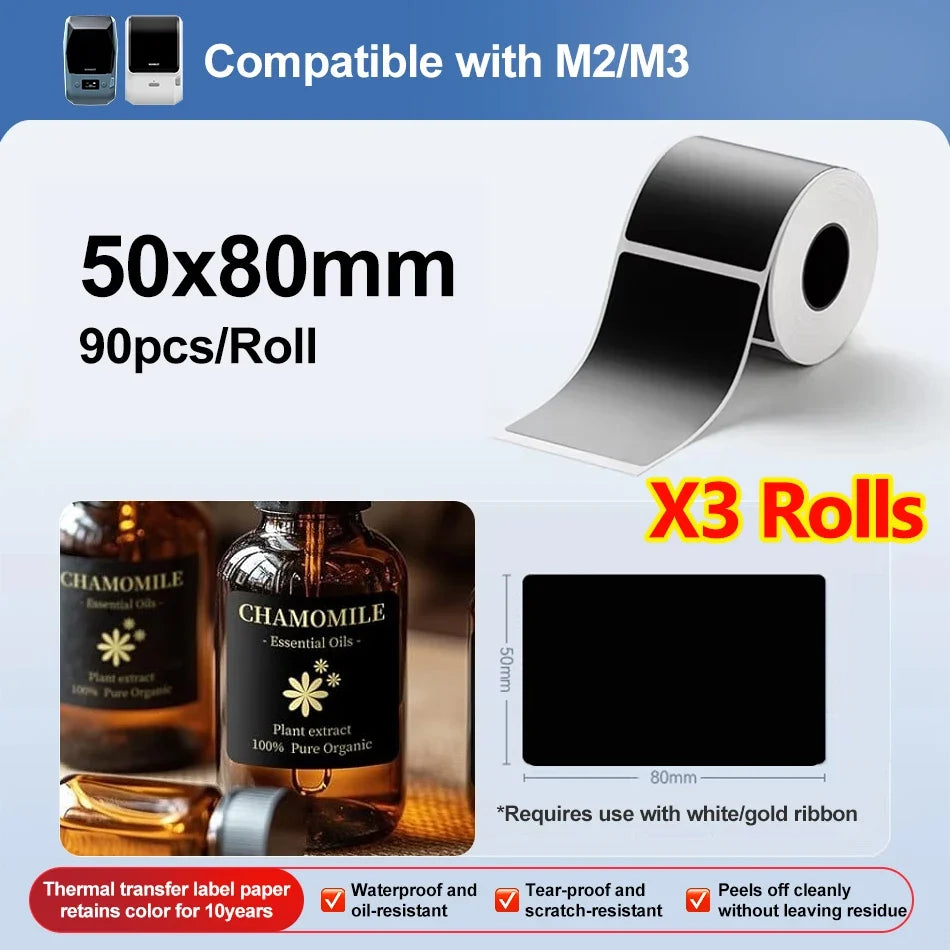 Niimbot M2/M3 Thermal Transfer Black Labels – Multi-Shape Rolls