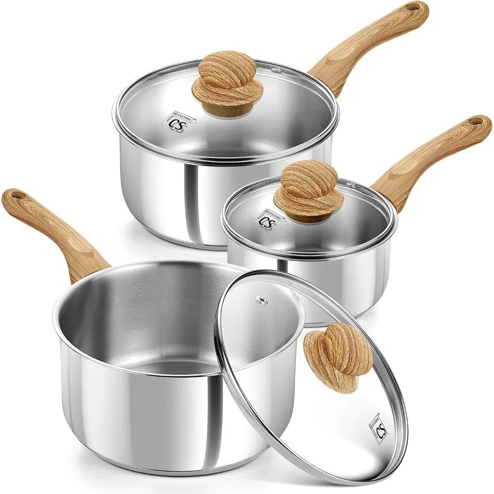 KOCH SYSTEME CS Stainless Steel Saucepan Set 1QT 2QT 3QT Induction