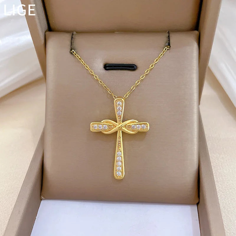 Women's Gold Cross Pendant Necklace | Stainless Steel Choker