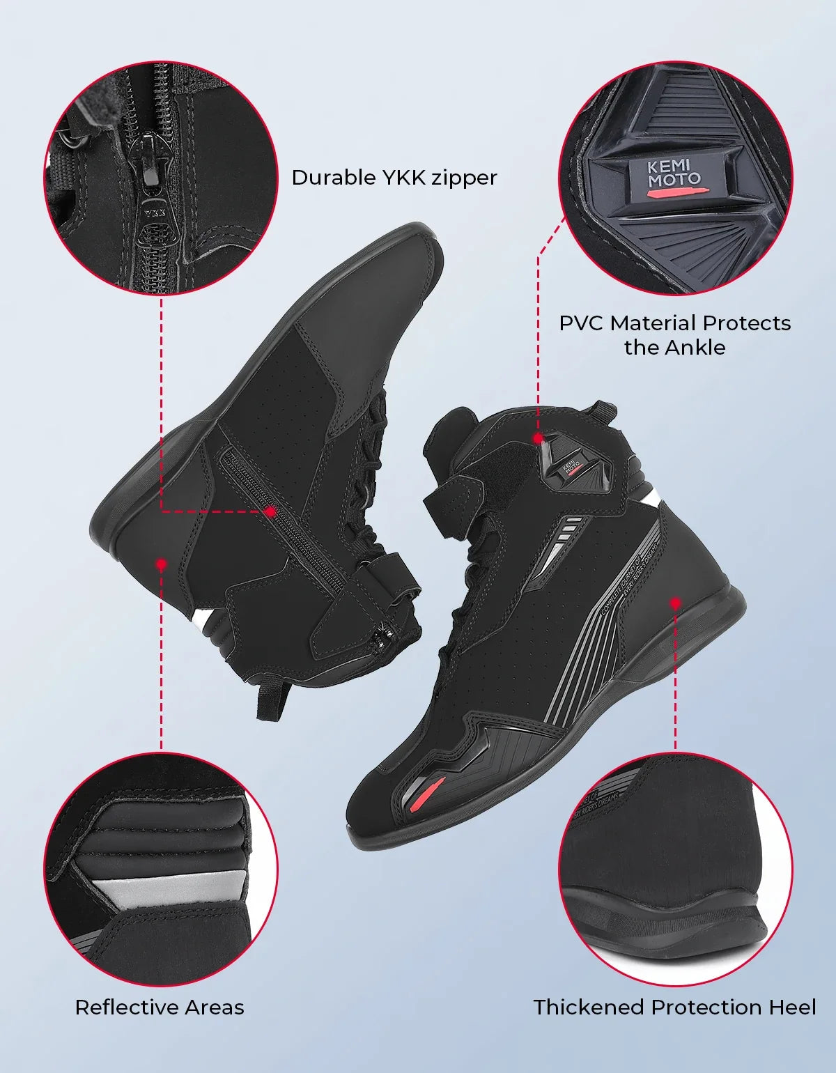 KEMITOUR Men's Motorcycle Ankle Boots – CE Certified Riding