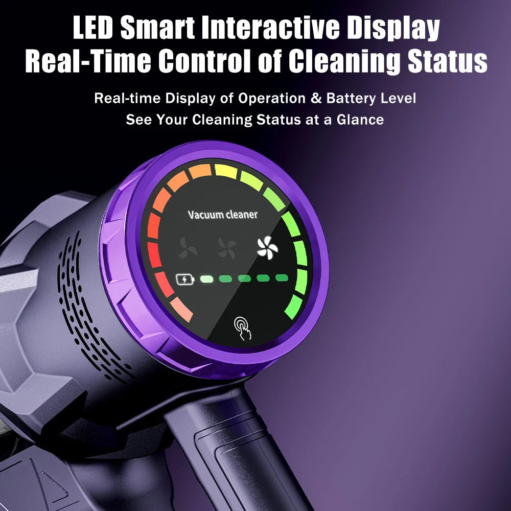 Handheld Wireless Vacuum – OLED Screen, 3 Speed, USB-C Battery