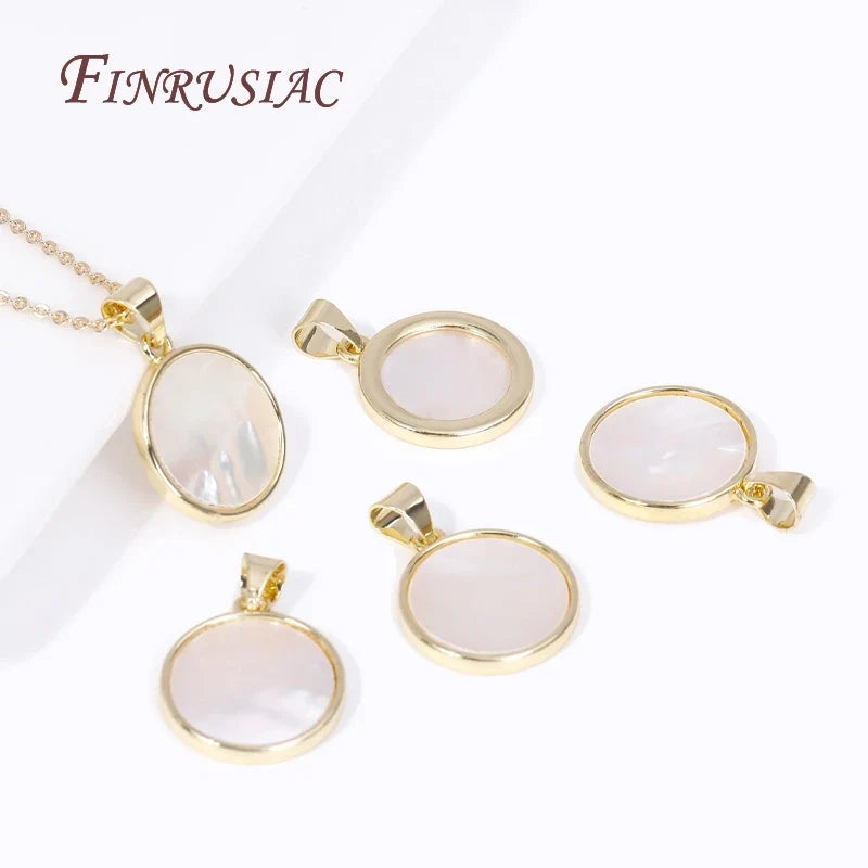 18K Gold Plated Natural Shell Round Pendants | Brass DIY Charms