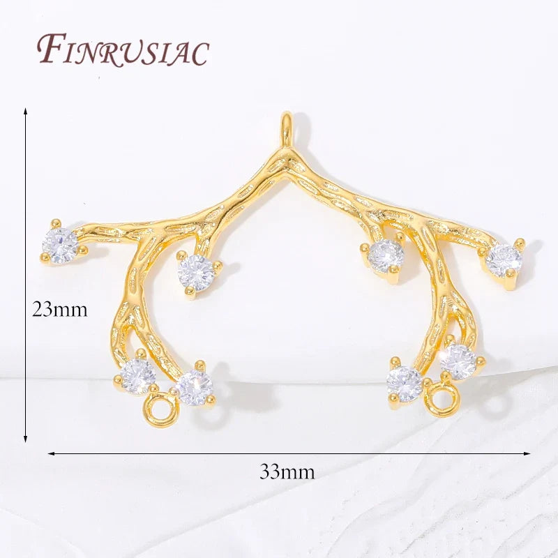18K Gold Plated Tree Branch Connector Charms | CZ Twig Pendants