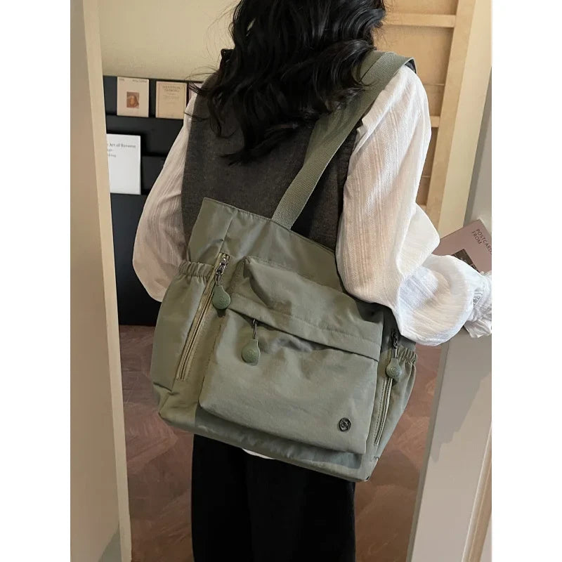 Nixie Japanese Minimalist Tote Bag – Large Nylon Shoulder Bag