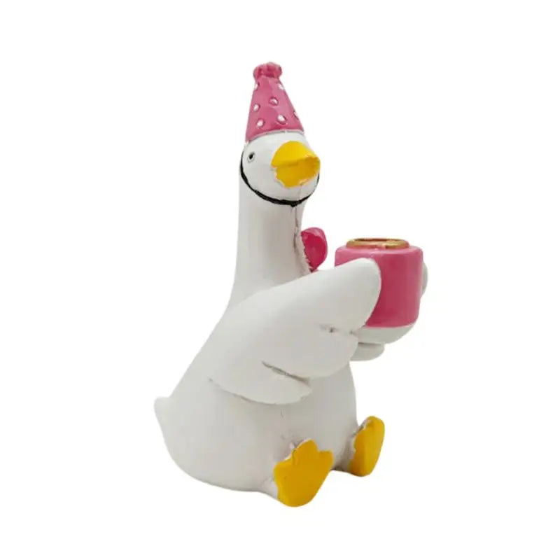 Goose Candle Holder Figurine Pink Party Hat – Birthday Decor