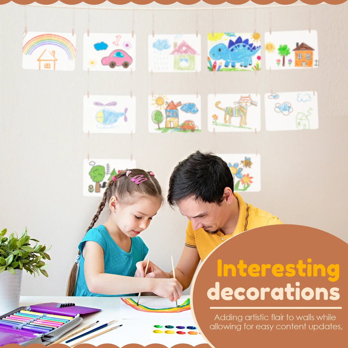 Kids Artwork Display – Wooden Bead Hanging Clip Wall Decor
