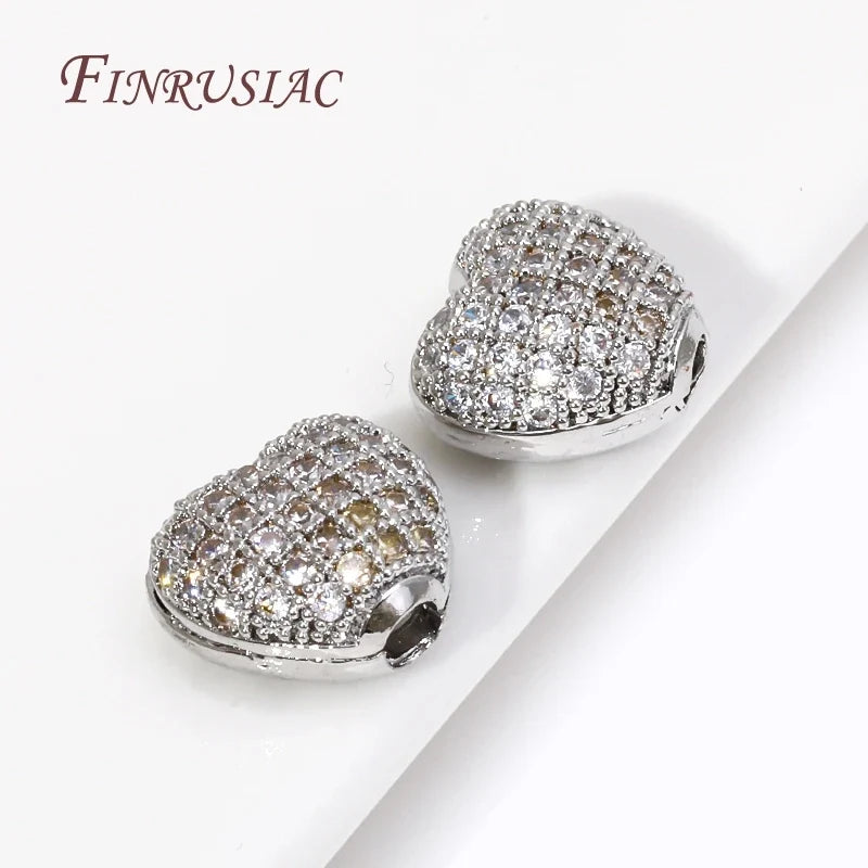 18K Gold Plated Zircon Heart Spacer Beads | DIY Jewelry