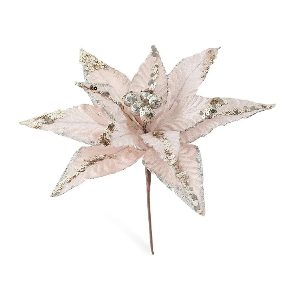 Large Glitter Artificial Poinsettia Christmas Flower Decoration