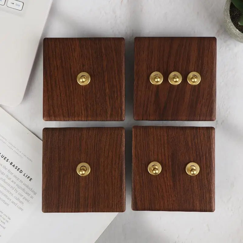 Retro Wood Grain Wall Switch Panel | LED Dimmer Toggle