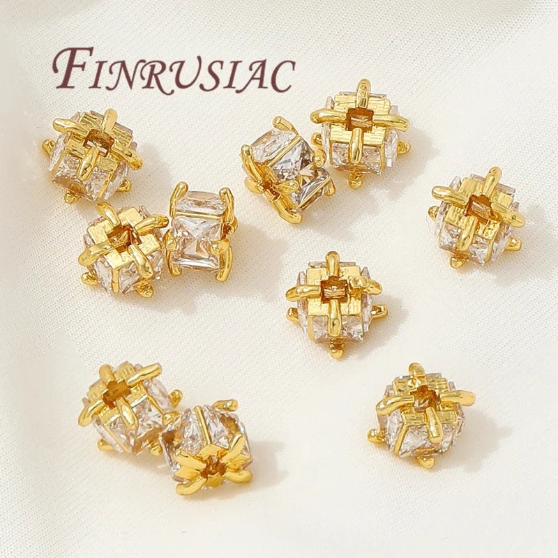 18K Gold Plated Brass Zircon Spacer Beads for Jewelry Making