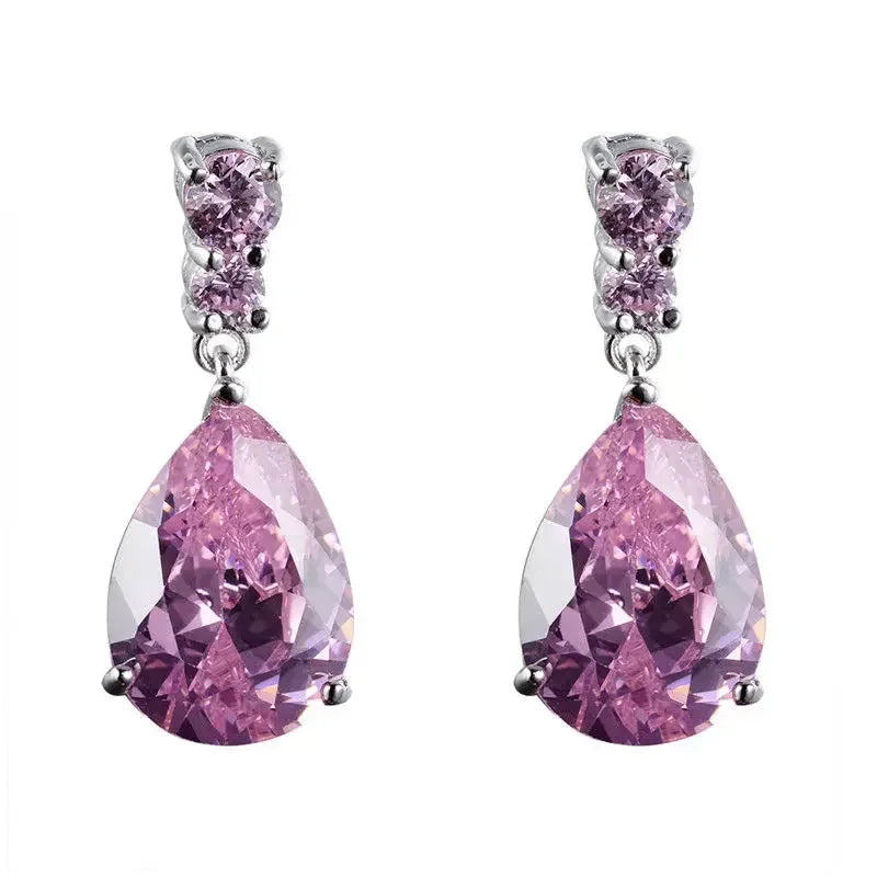 Women's Silver Pink Zircon Drop Earrings | Fashion Jewelry Gift