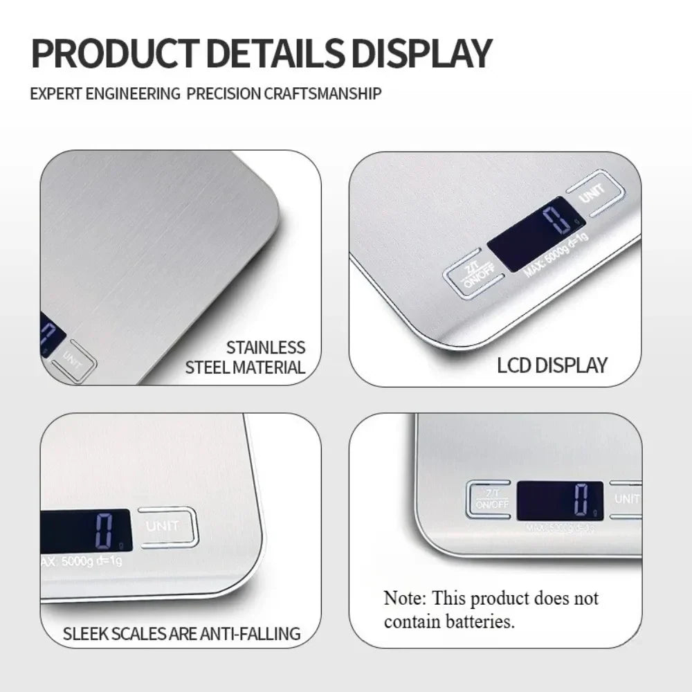 Precision 5kg Digital Kitchen Scale | Stainless Steel LED Display