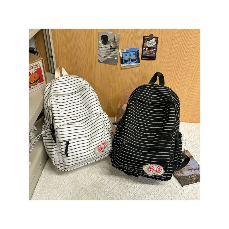 Korean Striped Large-Capacity Backpack | Cute Unisex School Bag