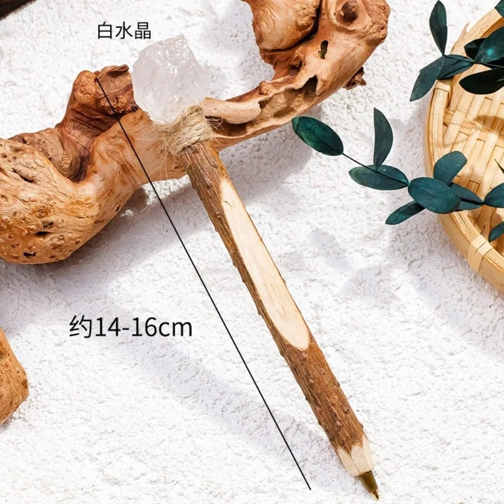 Handmade Natural Crystal Ballpoint Pen – Wooden Wand Writing Pen