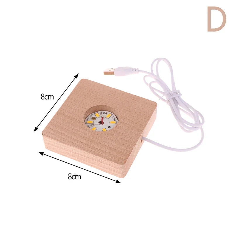 LED Solid Wood Square Night Light USB Lamp Base 5–10CM