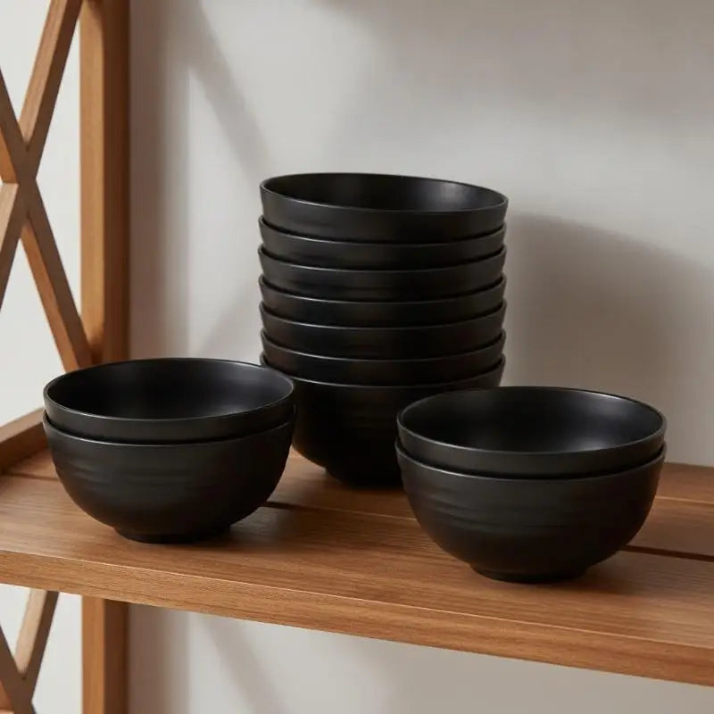 Unbreakable Black Plastic Salad Bowls 4/6/8 Pcs Microwave Safe