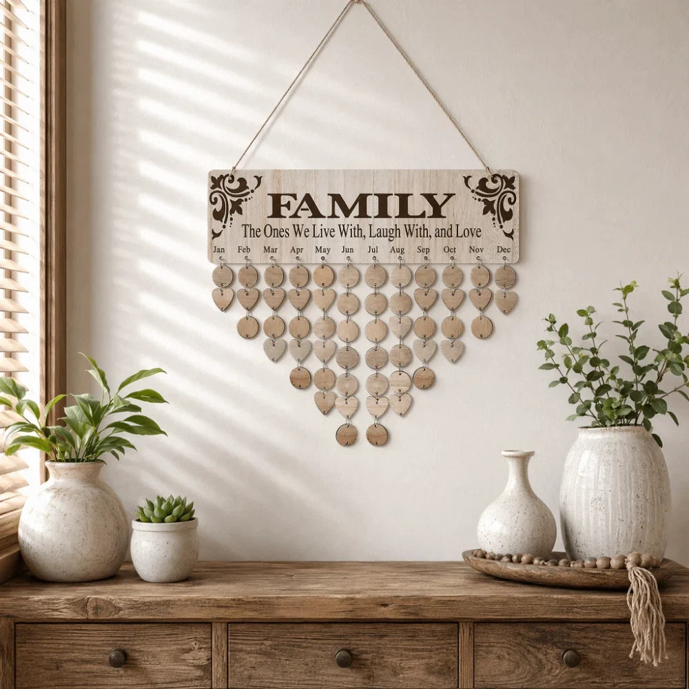 Wooden Family Birthday Calendar – Wall Mounted Customizable Tags